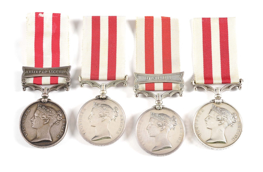 LOT OF 4: NAMED BRITISH INDIAN MUTINY MEDALS.