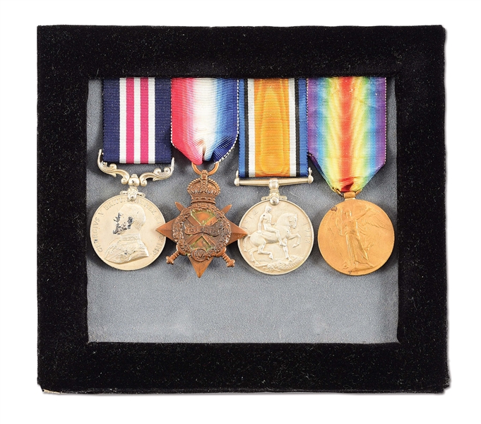 BRITISH WWI MEDAL BAR WITH MILITARY MEDAL NAMED TO ACTING CORPORAL LOUIS HUGHES, ROYAL ENGINEERS.