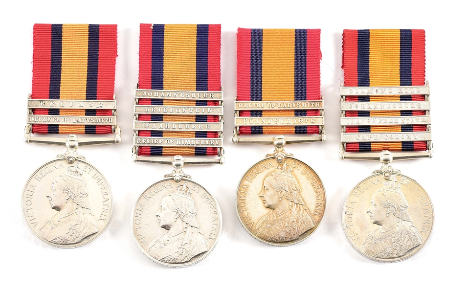 LOT OF 4: NAMED BRITISH QUEENS SOUTH AFRICA MEDALS, ALL WOUNDED OR DIED ON DUTY.