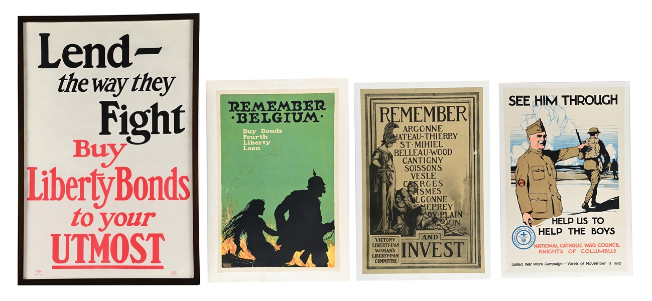 LOT OF 4: US WWI LIBERTY BOND POSTERS.