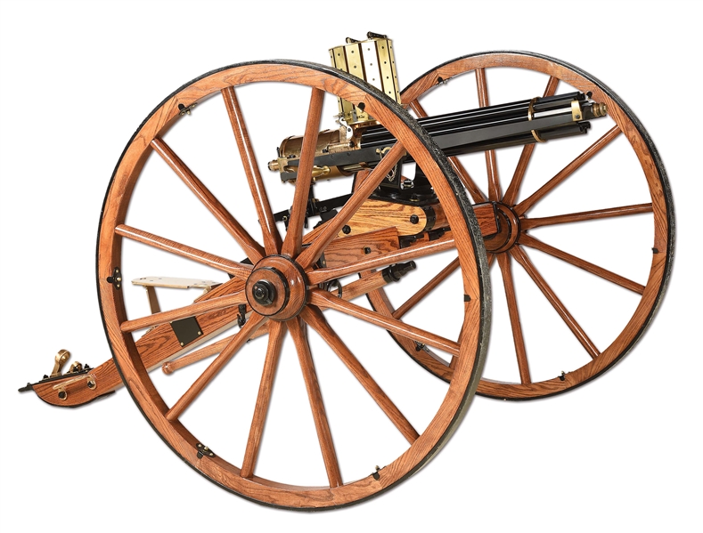 (M) EXCEPTIONAL VALLEY ENGRAVING REPRODUCTION M1878 GATLING BATTERY GUN WITH CARRIAGE.