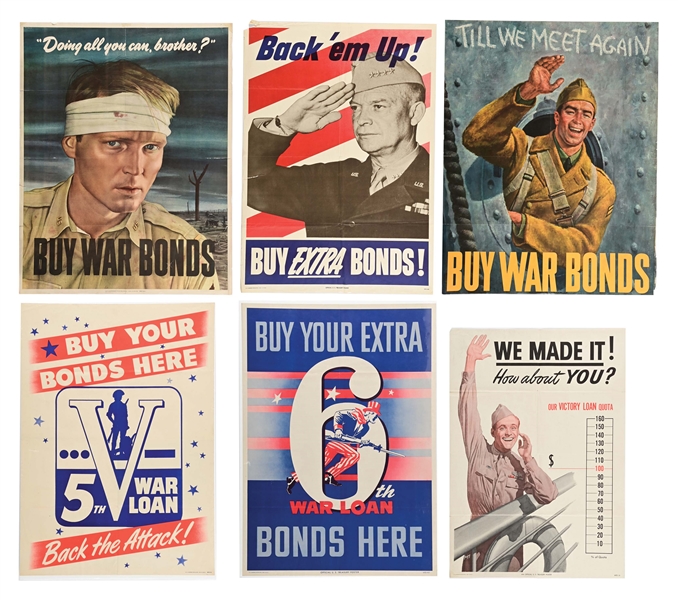 LOT OF 6: US WWII WAR BOND POSTERS.