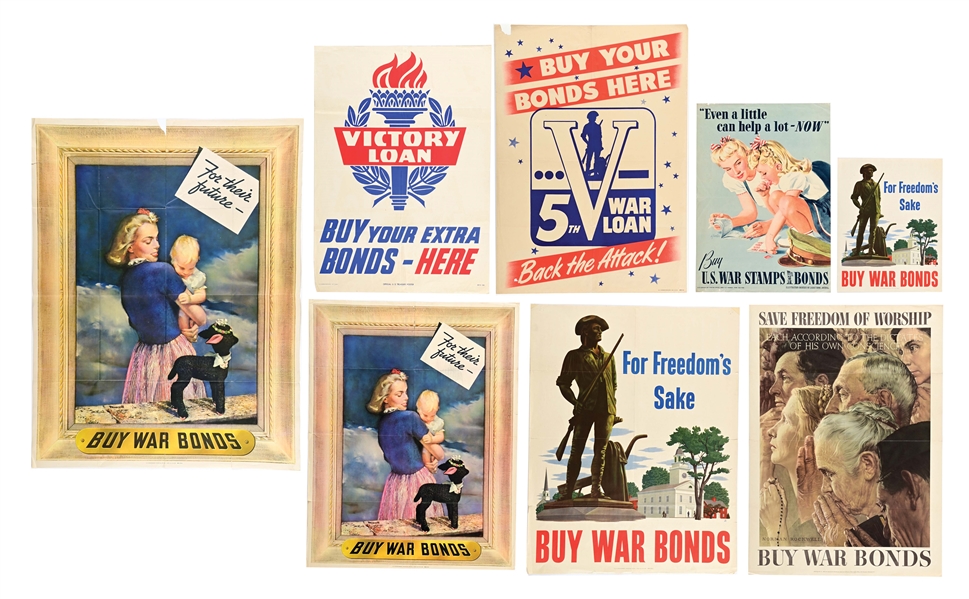 LOT OF 8: US WWII WAR BOND POSTERS.