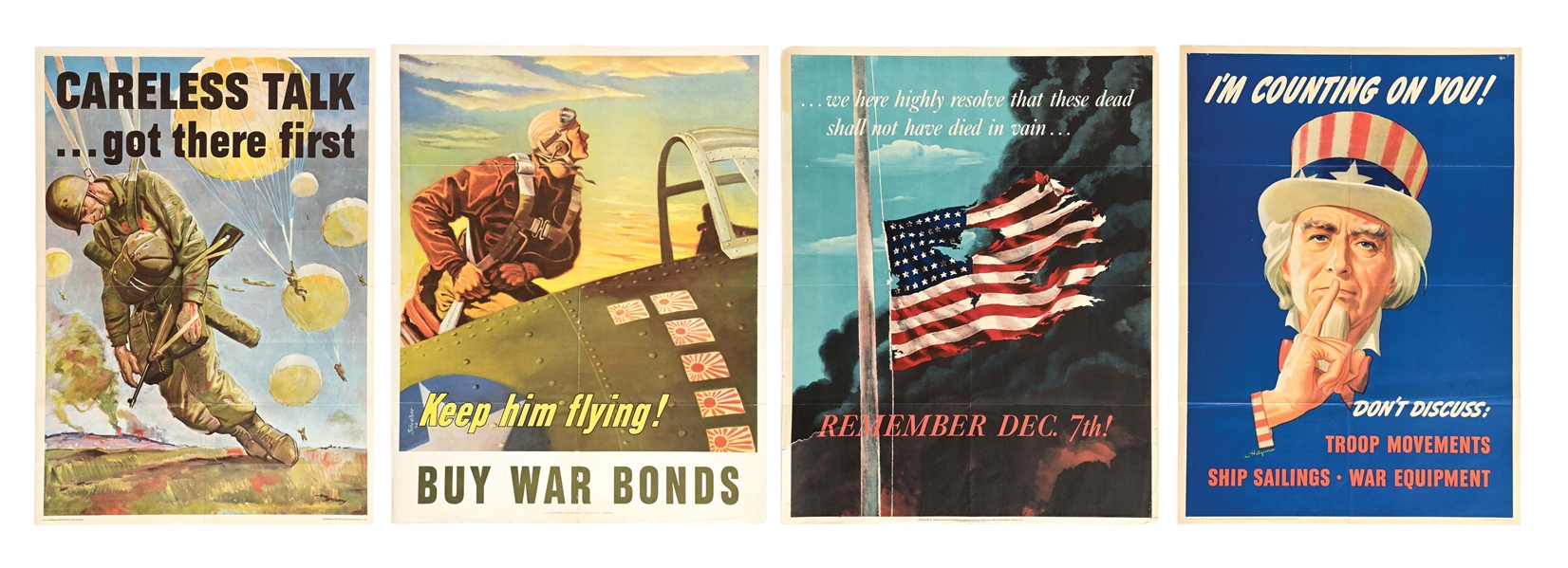 LOT OF 4: US WWII DESIRABLE WAR BOND POSTERS.