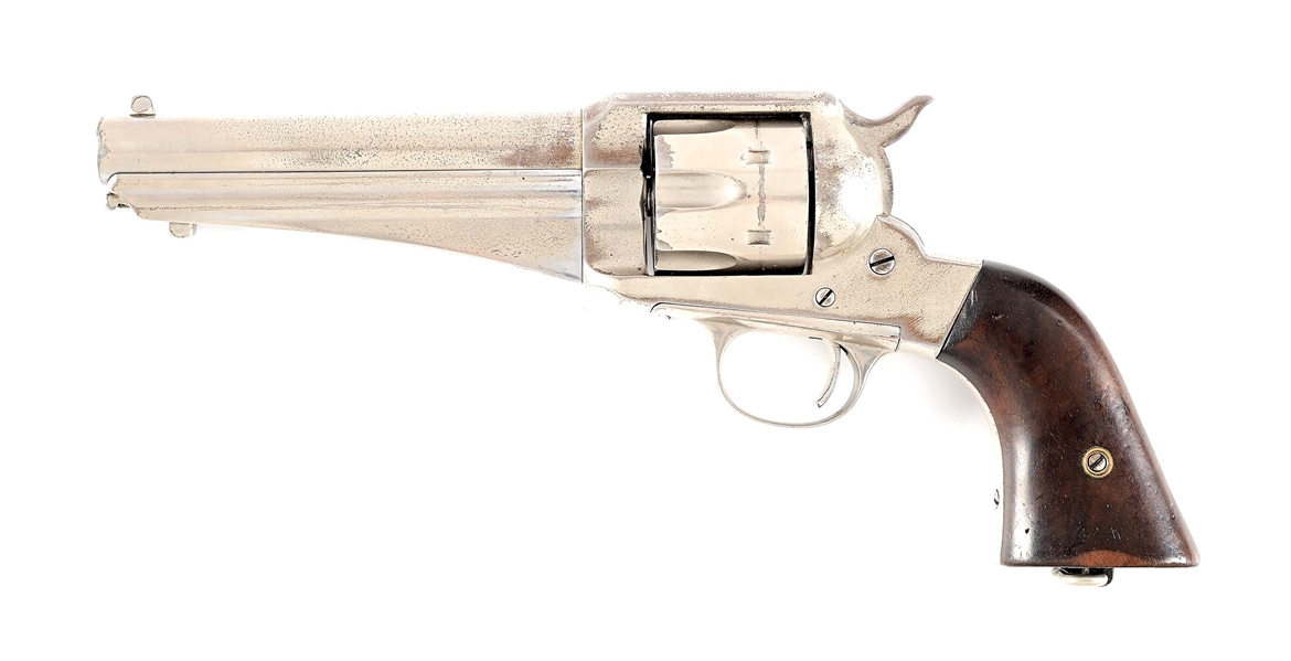 (A) NICKEL FINISHED REMINGTON MODEL 1875 SINGLE ACTION REVOLVER.