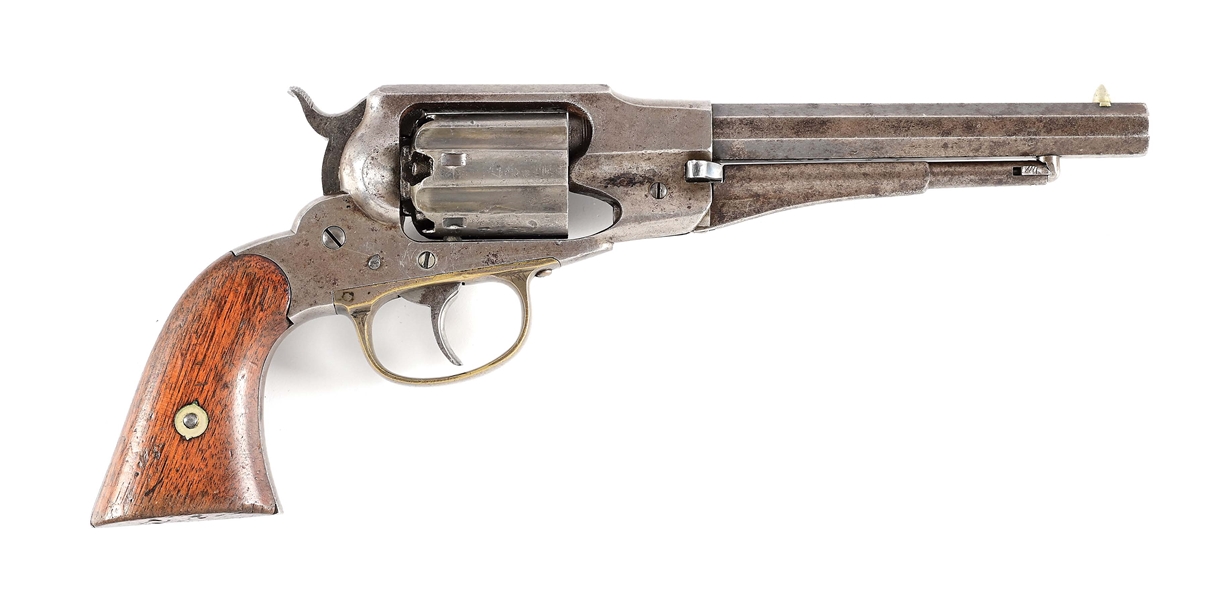(A) EARLY FLUTED REMINGTON-RIDER DOUBLE ACTION BELT REVOLVER.
