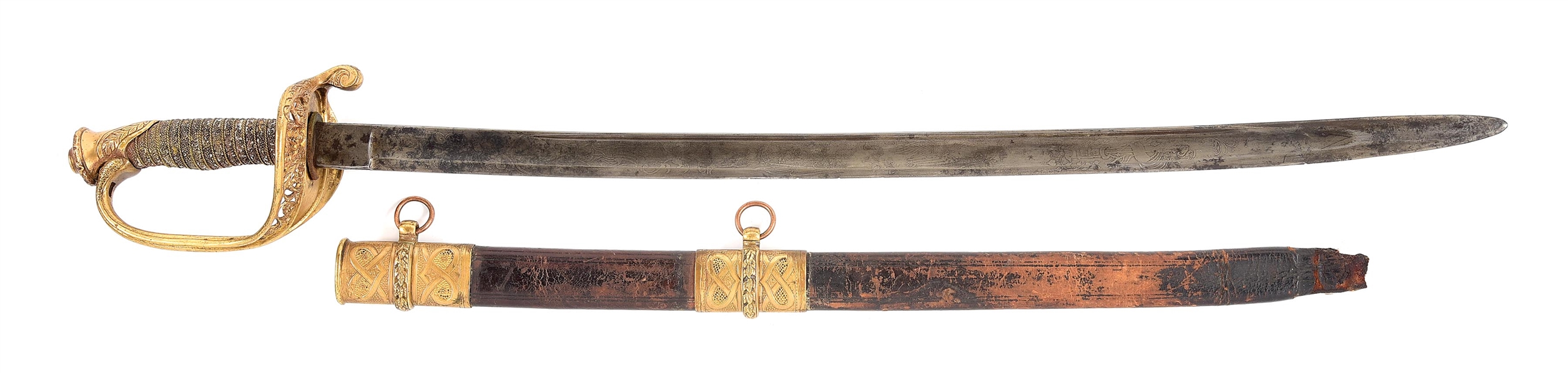 M1850 STAFF AND FIELD PRESENTATION SWORD OF MAJOR JOHN J. BRADSHAW, WIA WILDERNESS, BREVET MAJOR FOR GALLANT AND MERITORIOUS SERVICES BEFORE PETERSBURG, VIRGINIA, APRIL 2, 1865.