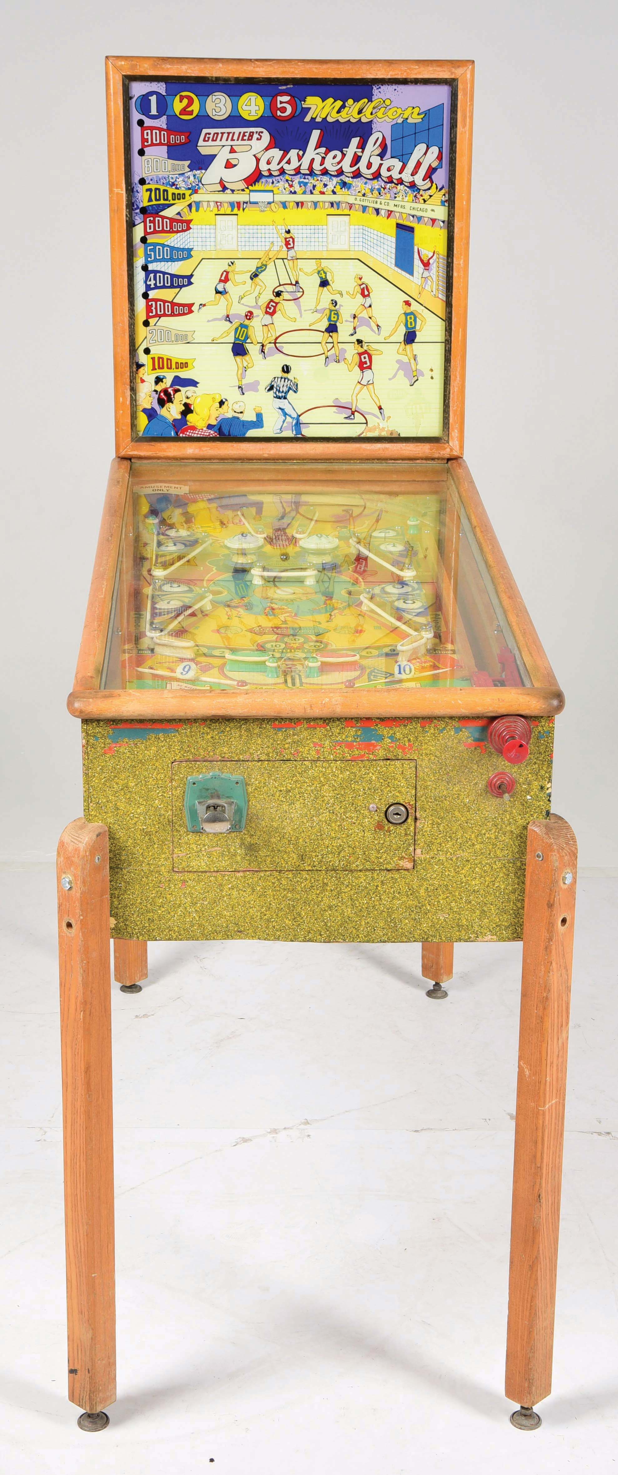 Pinball Machine With Rails Lot Detail - GOTTLIEB WOOD RAIL BASKETBALL PINBALL MACHINE (1949).