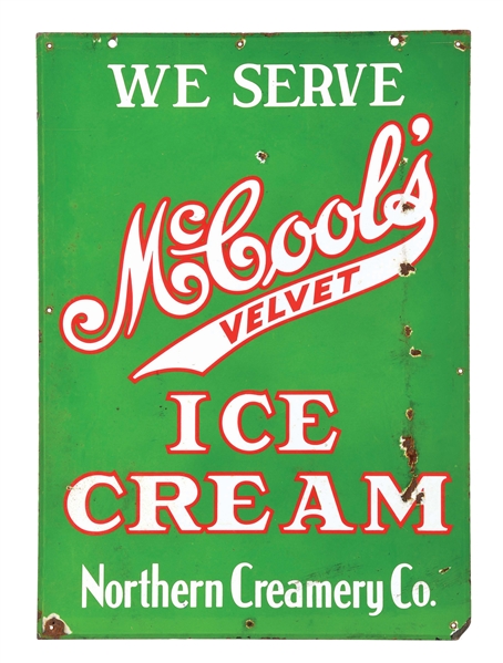 DOUBLE-SIDED PORCELAIN MCCOOLS ICE CREAM SIGN.