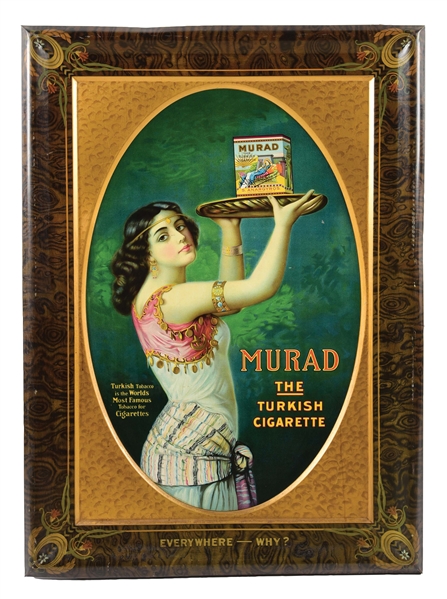 OUTSTANDING MURAD "THE TURKISH CIGARETTE" SELF-FRAMED TIN LITHOGRAPH.