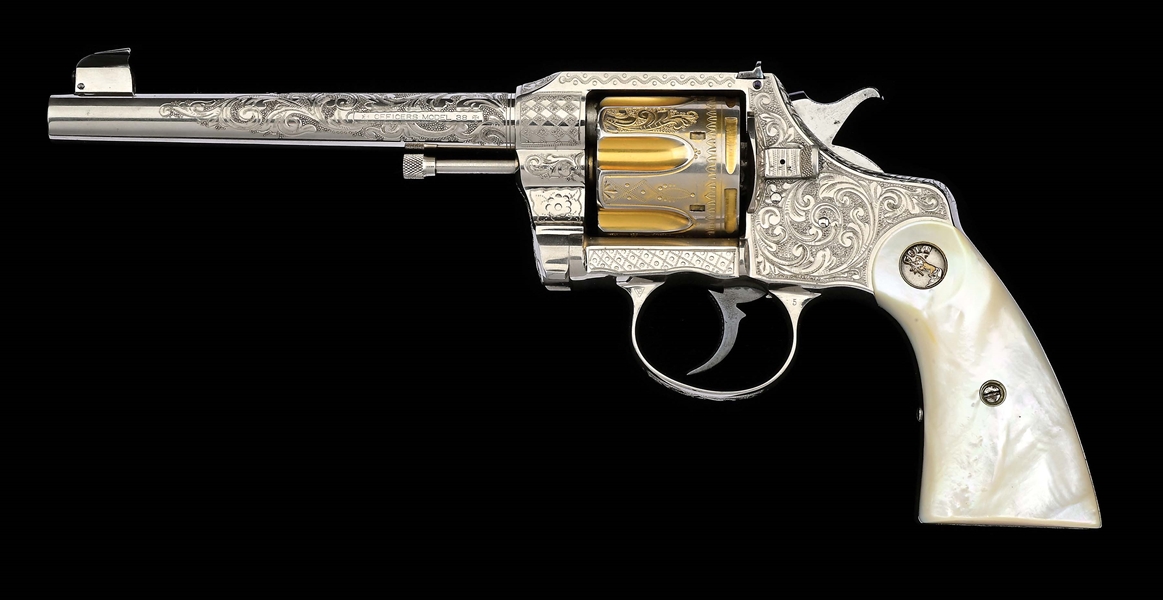 (C) FACTORY ENGRAVED COLT OFFICERS MODEL DOUBLE ACTION REVOLVER, FORMER DAVID CARROLL COLLECTION.