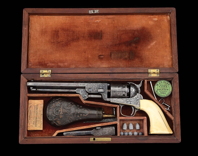 (A) HISTORIC CASED AND ENGRAVED COLT 1851 NAVY REVOLVER INSCRIBED TO MAJOR JAMES F. CURTIS.