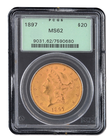 1897 $20 LIBERTY GOLD PCGS MS62.