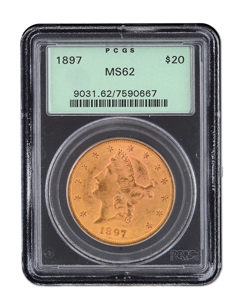 1897 $20 LIBERTY HEAD GOLD PCGS MS62.