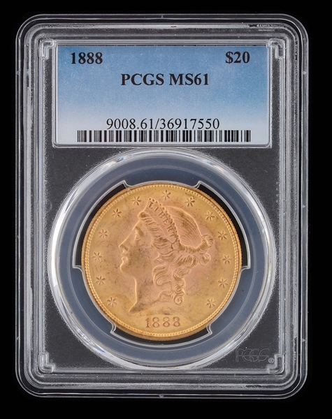 1888 $20 LIBERTY HEAD GOLD PCGS MS61.