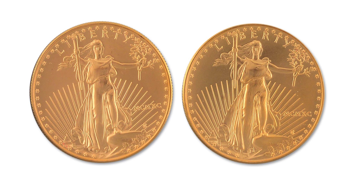 LOT OF 2: 1990 $20 ST. GAUDENS GOLD COINS BU+.