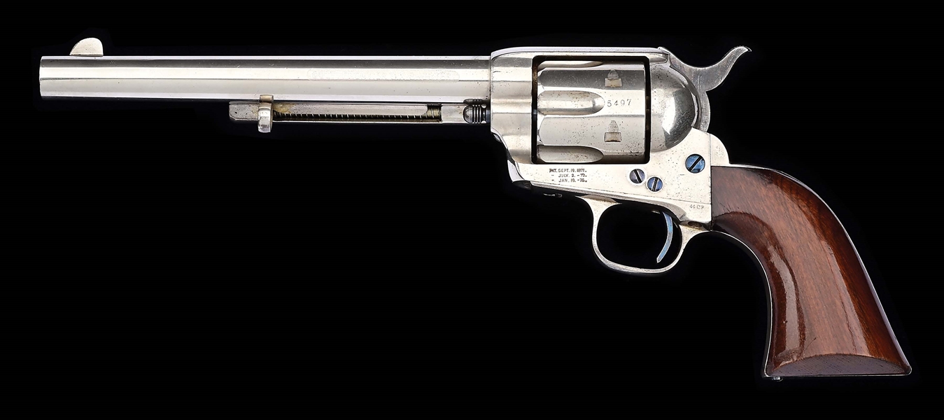 (A) EXCEPTIONAL NICKEL PLATED ETCHED PANEL COLT FRONTIER SIX SHOOTER REVOLVER (1878).