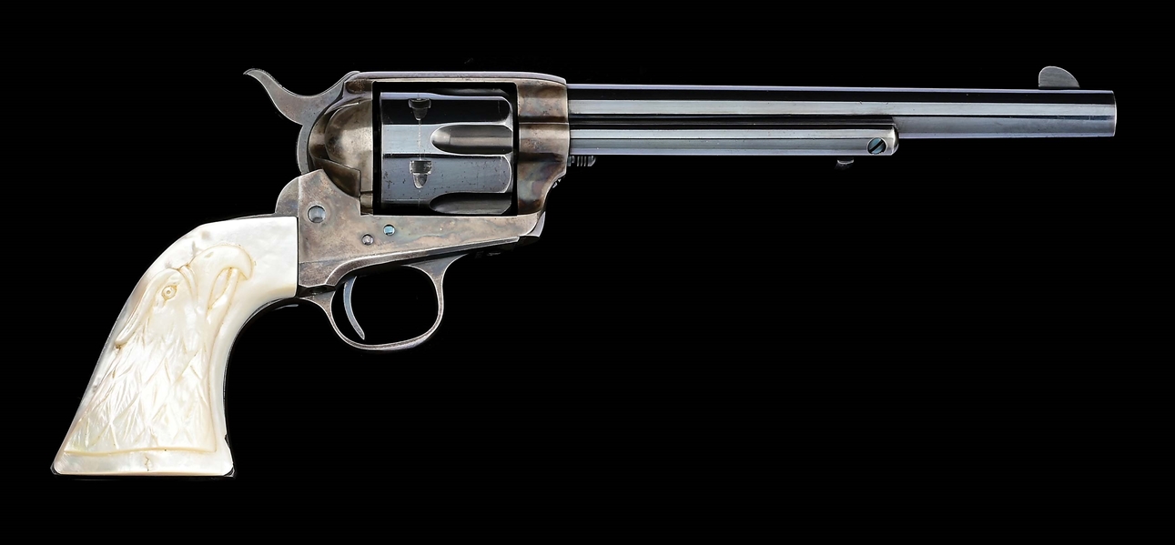 (A) EXCEPTIONAL COLT FRONTIER SIX SHOOTER SINGLE ACTION REVOLVER WITH CARVED MOTHER OF PEARL GRIPS (1894).