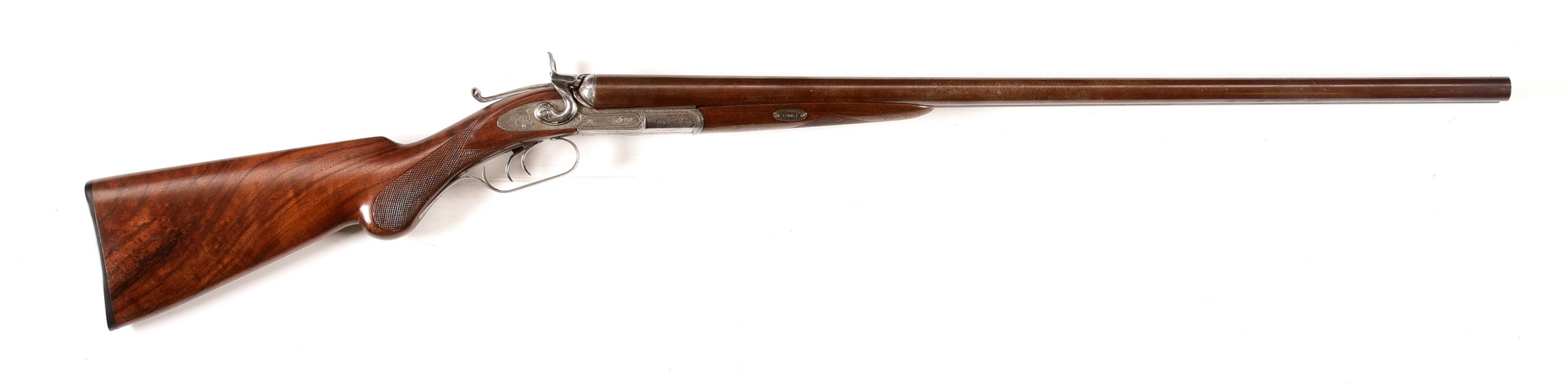 (A) REMINGTON WHITMORE MODEL 1876 SIDE BY SIDE 12 GAUGE SHOTGUN.