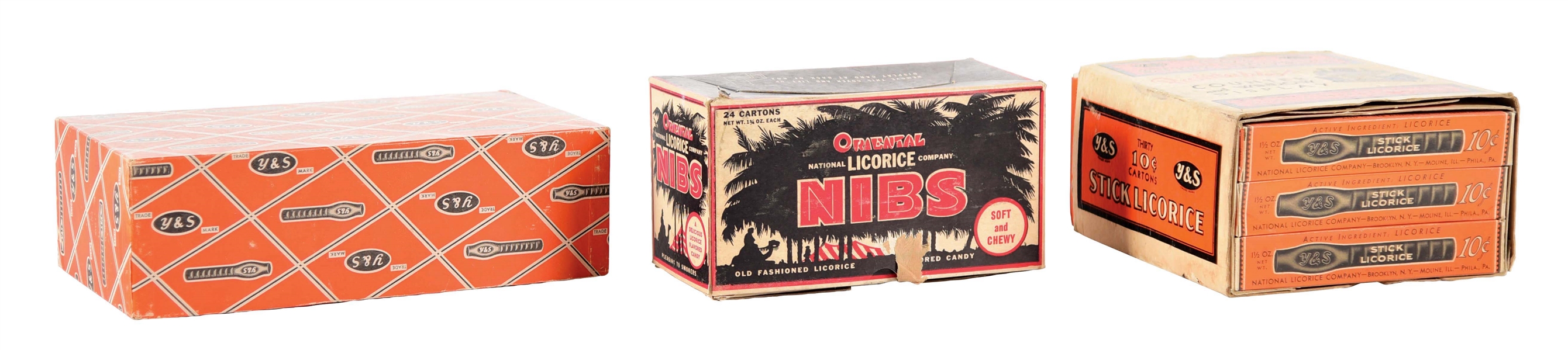 LOT OF 3: VARIOUS LICORICE BOXES.