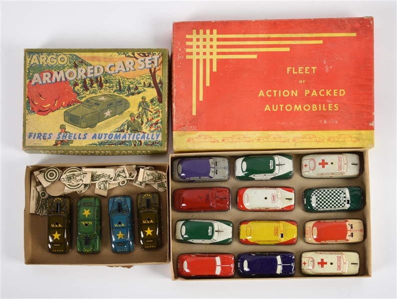 LOT OF 2: ARGO TIN LITHO CAR SETS IN BOXES.