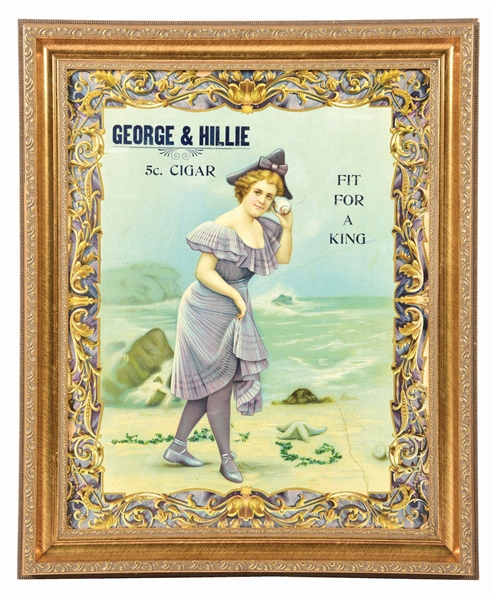 GEORGE & HILLIE 5¢ FRAMED CIGAR ADVERTISEMENT.