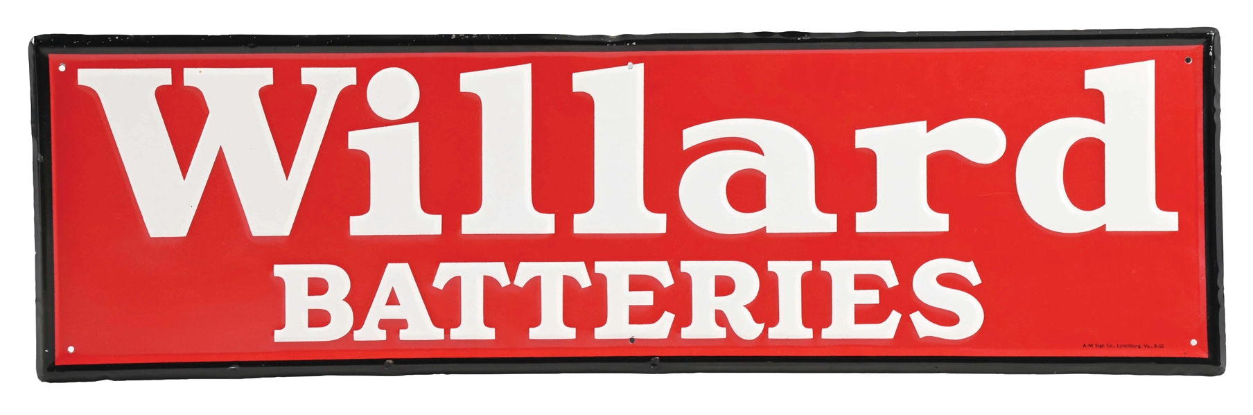 WILLARD BATTERIES EMBOSSED SELF FRAMED SIGN.