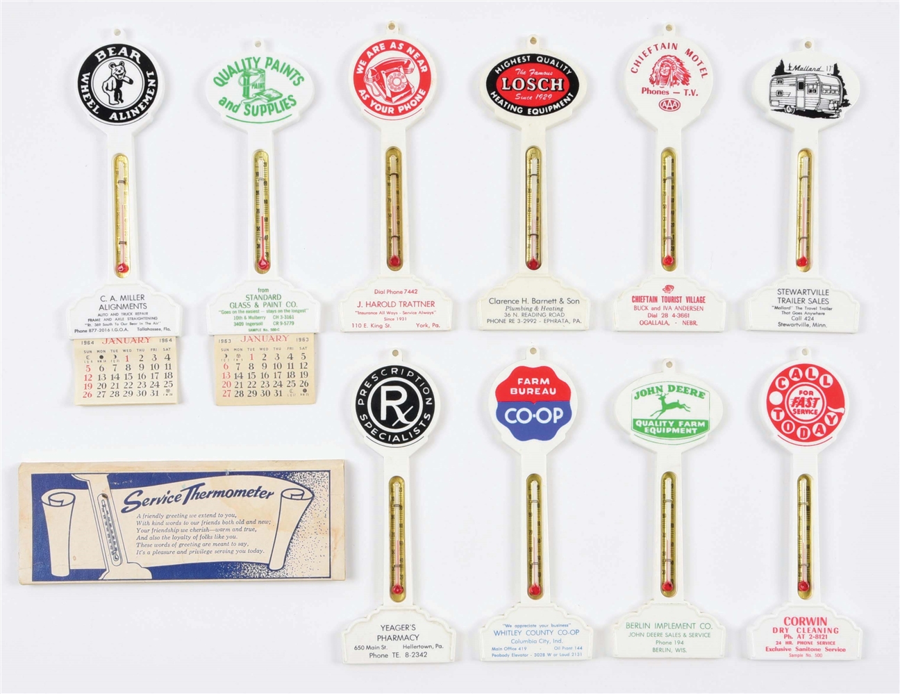 COLLECTION OF 10: ADVERTISING POLE THERMOMETERS. 