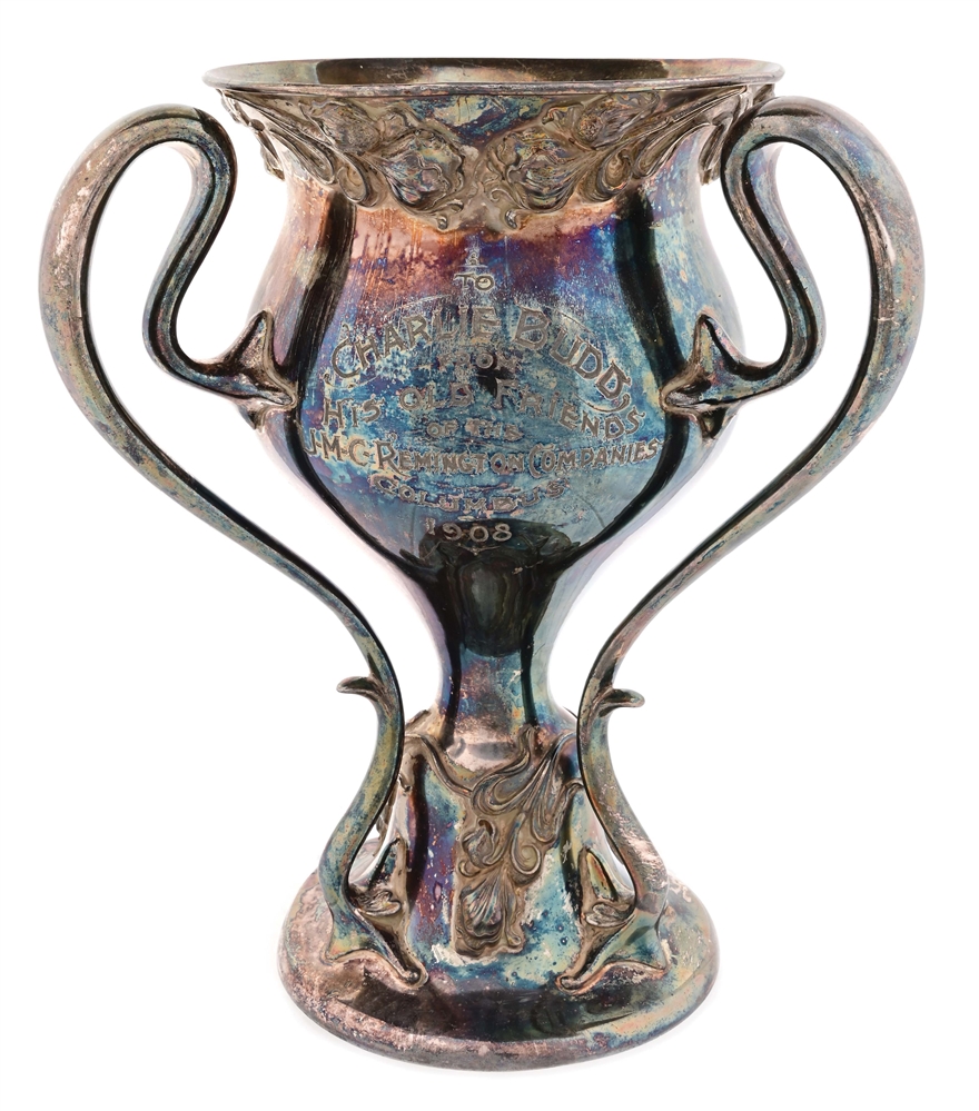 1908 REMINGTON-UMC SILVER PLATED TROPHY PRESENTED TO SHOOTER CHARLIE BUDD.