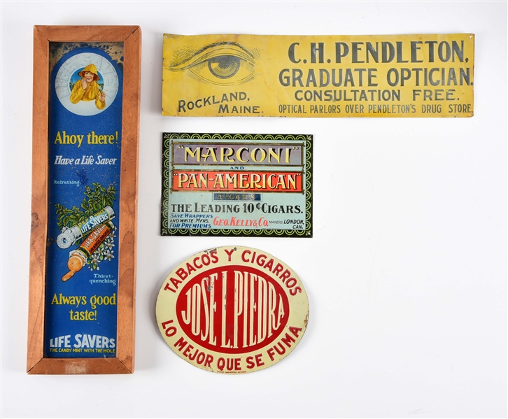 LOT OF 4: SMALL ADVERTISING SIGNS.