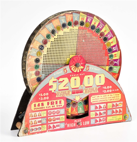 SPIN AND WIN 5¢ PUNCH BOARD WHEEL.