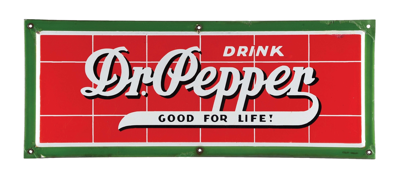 DRINK DR. PEPPER CONVEXED PORCELAIN COOLER SIGN.
