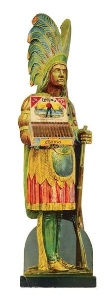 CREMO CIGARS DIE-CUT CARDBOARD EASEL BACK POINT OF SALE DISPLAY W/ NATIVE AMERICAN GRAPHIC.