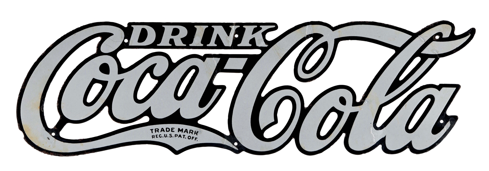 DRINK COCA-COLA DIE-CUT PORCELAIN COOLER SIGN.