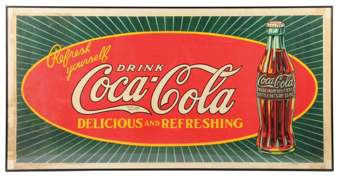 DRINK COCA-COLA FRAMED ADVERTISING SIGN.