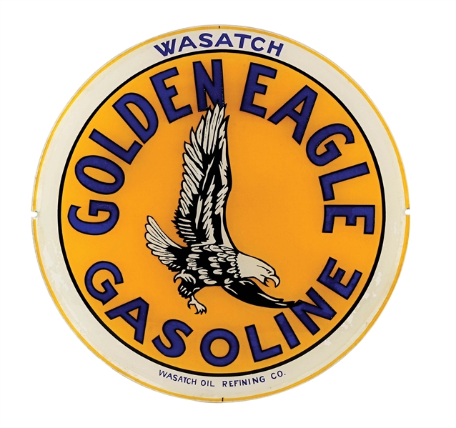 VERY RARE WASATCH GOLDEN EAGLE GASOLINE SINGLE 13.5" GLOBE LENS W/ EAGLE GRAPHIC. 