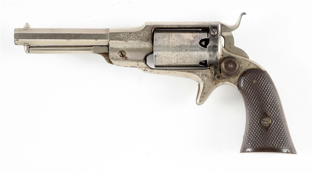 (A) ENGRAVED REMINGTON-BEALS 3RD MODEL POCKET REVOLVER.