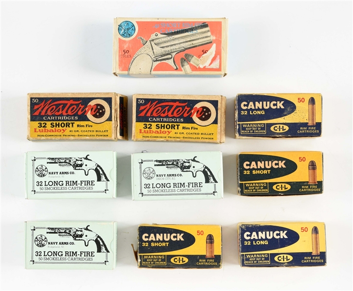 LOT OF 10: BOXES OF .32 AND .41 RIMFIRE AMMUNITION.
