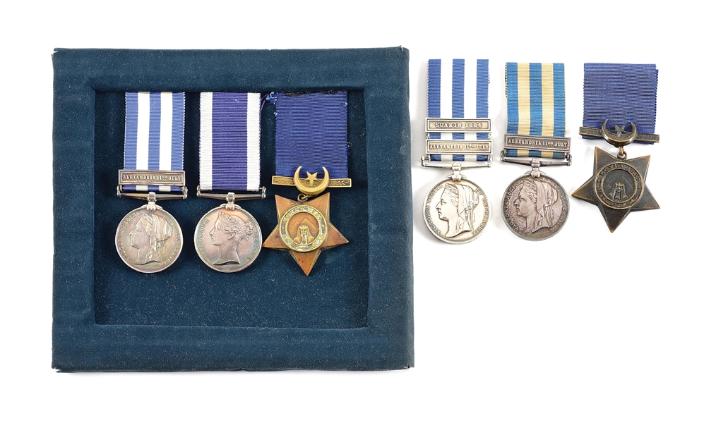 LOT OF 3: NAMED BRITISH EGYPT MEDALS ALL NAMED TO SAILORS OF HMS DECOY, INCLUDING LT. & COMMANDER DURING ALEXANDRIA BOMBARDMENT.