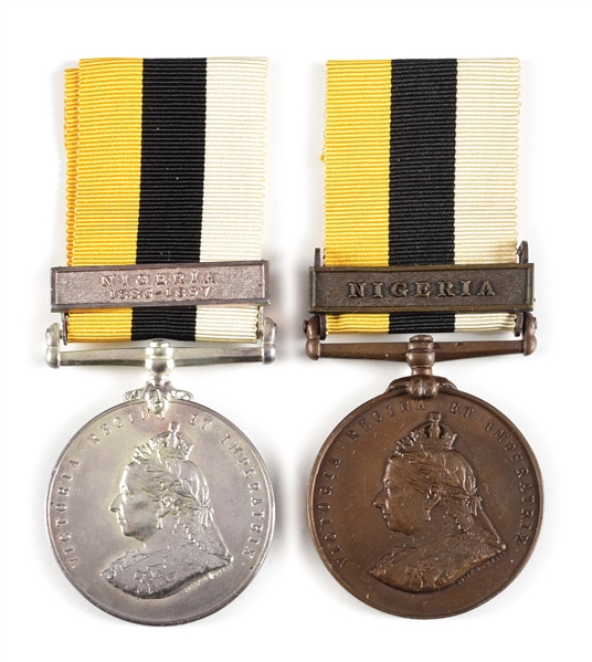 LOT OF 2: BRITISH 1899 ROYAL NIGER COMPANYS MEDALS, 1 SILVER AND 1 BRONZE.