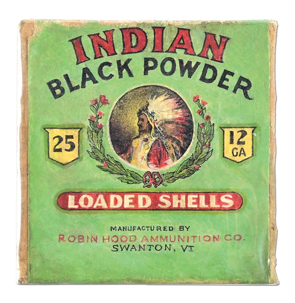 VINTAGE "INDIAN" MARKED BLACK POWDER SHOT SHELL BOX