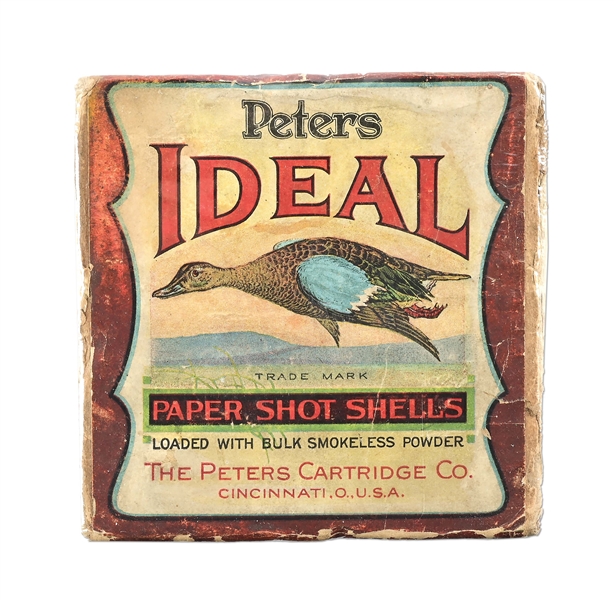 VINTAGE PETERS IDEAL PAPER SHOT SHELLS, FULL BOX OF 10 GAUGE.