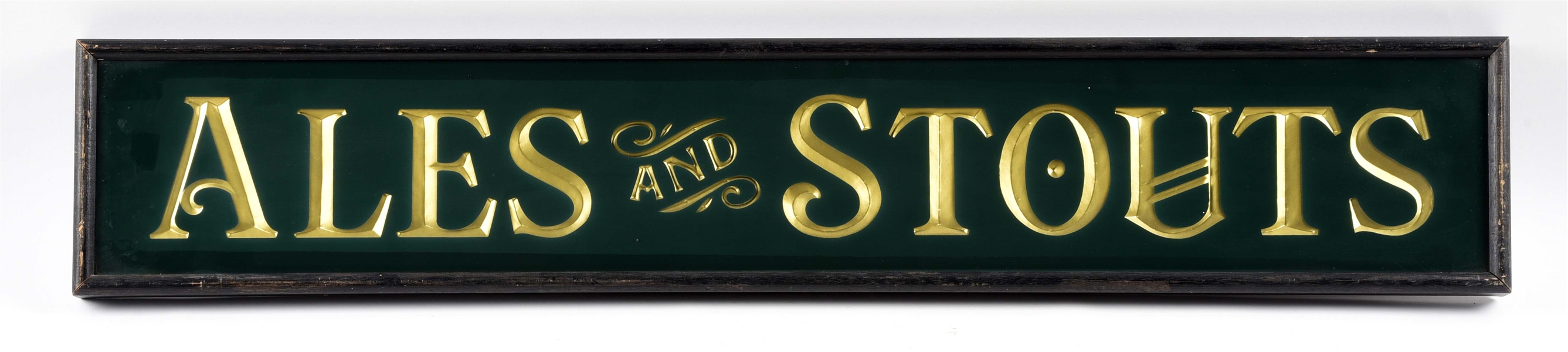 ALES AND STOUTS WOODEN FRAMED SIGN.