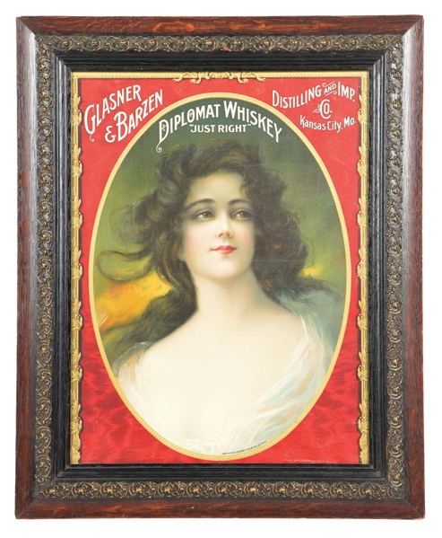 EXTREMELY EARLY GLASNER & BARZEN FRAMED PAPER LITHOGRAPH ADVERTISEMENT.