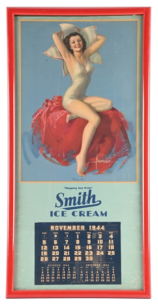 SMITH ICE CREAM PAPER LITHOGRAPH W/ BEAUTIFUL WOMAN GRAPHIC.