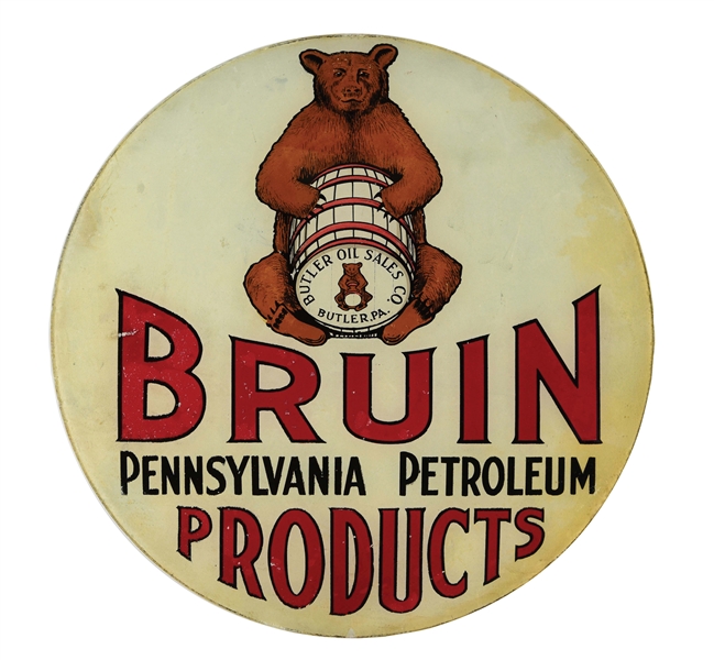 RARE BRUIN PENNSYLVANIA PETROLEUM PRODUCTS SINGLE 15" GLOBE LENS W/ BEAR GRAPHIC. 