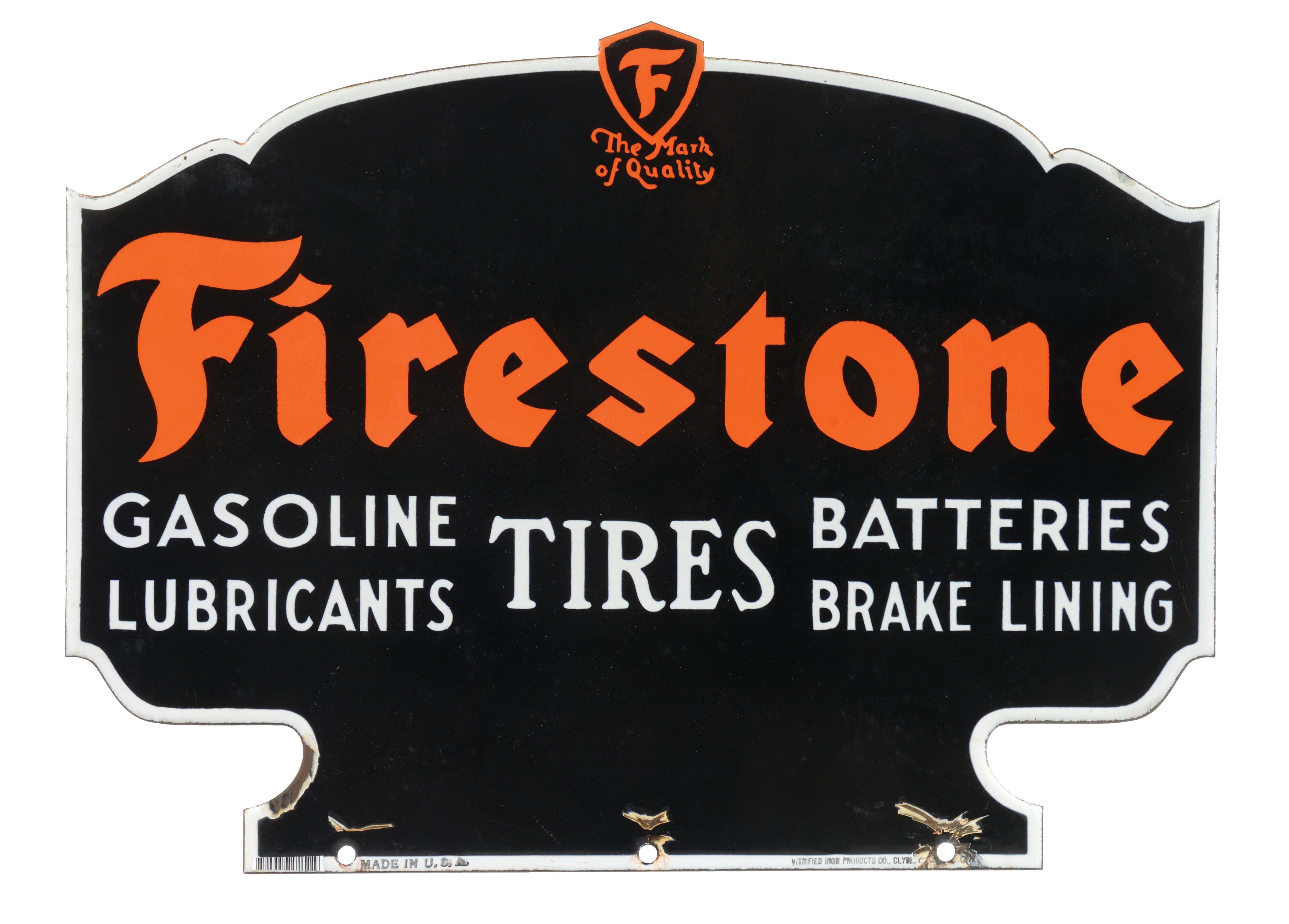 Lot Detail - Firestone Tires Porcelain Service Station Topper Sign.