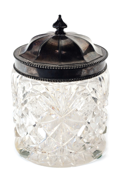 CUT GLASS WITH SILVER LID HUMIDOR.