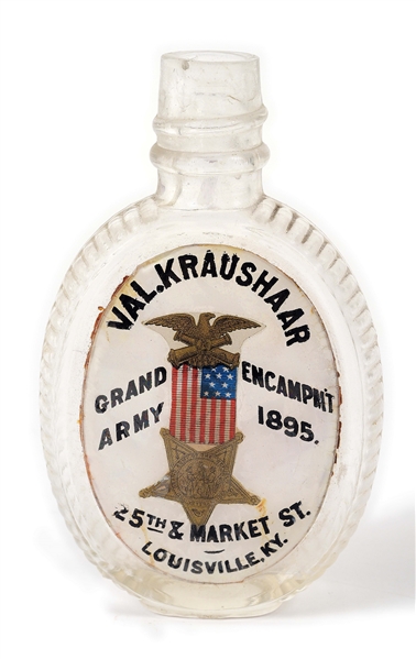 REVERSE ON GLASS WHISKEY FLASK.
