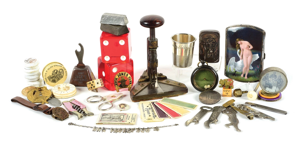 19TH CENTURY CARD TRIMMER FOR CUTTING CORNERS AND MISCELLANEOUS GAMBLING ITEMS.
